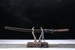 Slate Dusk 5160 spring steel katana in dark brown / blue-gray cord product photo 1