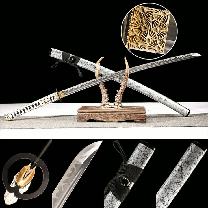 Katana - Musashi 1060 Steel with Silver-Brushed Saya | 月如霜