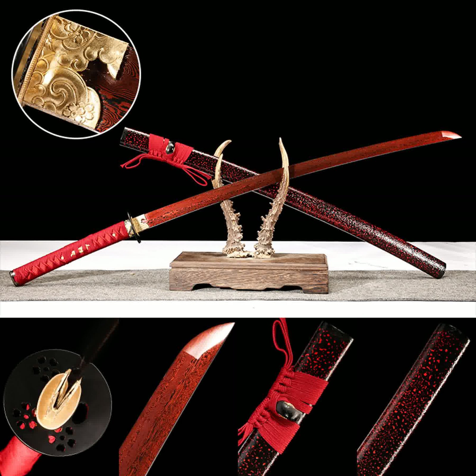 Red T10 Damascus Katana product photo 1