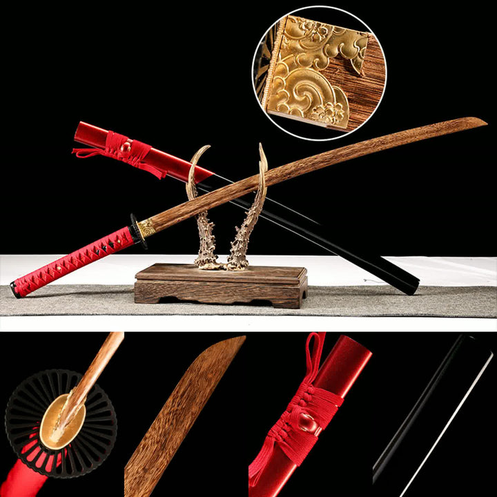 Rosewood Wooden Katana - Pierced Iron Tsuba | 新亭