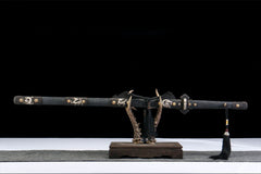 Qilin Tang Dao – Full Length Sheathed View on Antler Stand