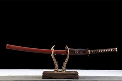 赤金绯刃 katana product detail image 1 showing blade, saya, and fittings