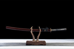 赤夜行者 katana product detail image 1 showing blade, saya, and fittings