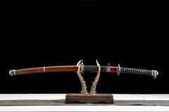 只狼不死斩开门 katana product detail image 1 showing blade, saya, and fittings