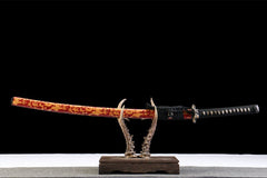 金纹赤刃 katana product detail image 1 showing blade, saya, and fittings