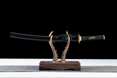 黑金扇影 wakizashi product detail image 1 showing blade, saya, and fittings