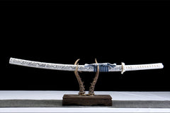 蓝雪银鳞 katana product detail image 1 showing blade, saya, and fittings