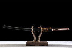 玄金棕纹 katana product detail image 1 showing blade, saya, and fittings