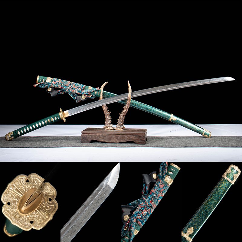 Green Sakura 1060 Damascus Steel Tachi main product image