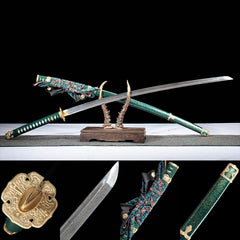Green Sakura 1060 Damascus Steel Tachi main product image