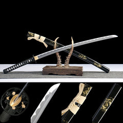 断鸿 katana with polished silver blade and black gold crackle lacquer saya