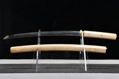 Shirasaya Wakizashi – 20-inch T10 Clay Tempered Blade | Hakumoku (白木) blade and saya detail photo