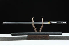 黑山老妖 chokuto product detail image 2 showing blade, saya, and fittings