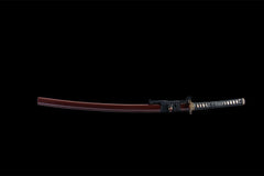 赤夜行者 katana product detail image 2 showing blade, saya, and fittings