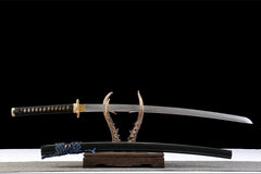 黑金蓝绫 katana product detail image 2 showing blade, saya, and fittings