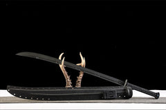 寂静者-单手雁翎刀 chinese sword product detail image 2 showing blade, saya, and fittings