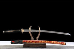 金纹赤刃 katana product detail image 2 showing blade, saya, and fittings