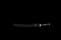 黑金扇影 wakizashi product detail image 2 showing blade, saya, and fittings