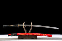 焰金黑柄 katana product detail image 2 showing blade, saya, and fittings