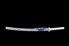 蓝雪银鳞 katana product detail image 2 showing blade, saya, and fittings