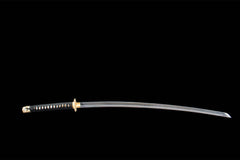 Black Sakura 1060 Damascus Steel Tachi saya and handle detail