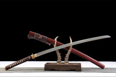 赤金绯刃 katana product detail image 3 showing blade, saya, and fittings