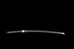 Red Saya T10 Clay Tempered Hamon Katana saya and handle detail