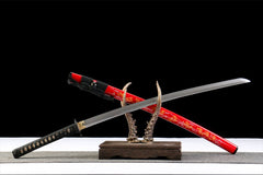 焰金黑柄 katana product detail image 3 showing blade, saya, and fittings