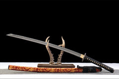 金纹赤刃 katana product detail image 4 showing blade, saya, and fittings