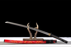 焰金黑柄 katana product detail image 4 showing blade, saya, and fittings