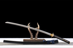 黑金蓝绫 katana product detail image 4 showing blade, saya, and fittings