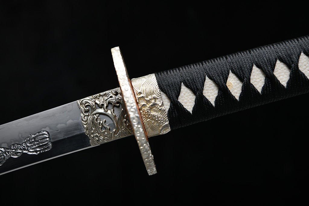 28 Inch T10 Steel Katana with Nail Pattern and Japanese Carving - Mizu Ryu (水龙 みずりゅう) | NIMOFAN®