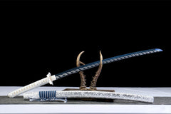 蓝雪银鳞 katana product detail image 5 showing blade, saya, and fittings