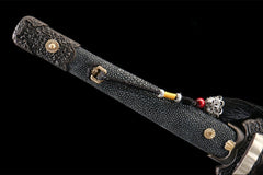 Qilin Tang Dao – Stingray Skin Saya with Bronze Dragon Fitting and Tassel