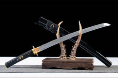 黑金扇影 wakizashi product detail image 6 showing blade, saya, and fittings