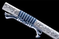 蓝雪银鳞 katana product detail image 7 showing blade, saya, and fittings