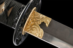 焰金黑柄 katana product detail image 7 showing blade, saya, and fittings