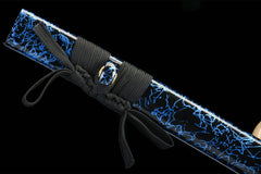 Handle and habaki detail of 混沌初开 with dark guard and blade base