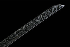 Lateral view of sheathed Fenchengjie Katana scabbard with brown sageo knot work