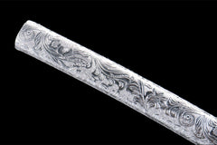 蓝雪银鳞 katana product detail image 8 showing blade, saya, and fittings