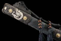 Qilin Tang Dao – Silver Dragon Engraved Saya Mount with Sageo Cord