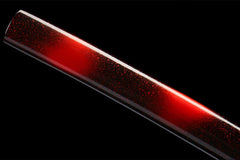 Textured close-up of 永夜之拥 red-black saya under studio light