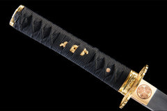 黑金扇影 wakizashi product detail image 9 showing blade, saya, and fittings