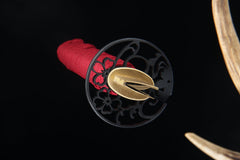 Burgundy Flourish 5160 spring steel katana in burgundy / red product photo 10