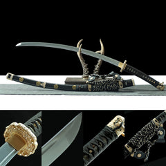 黑魔太刀 tachi product detail image 10 showing blade, saya, and fittings