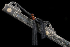 牡丹花开唐刀 chinese sword product detail image 10 showing blade, saya, and fittings