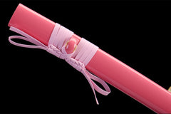 Braided sageo knot and sakura pink saya detail on 霓虹斩