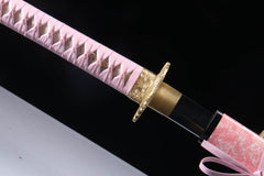 Rose Mist 5160 spring steel katana in blush pink / white mottle product photo 11