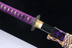 Amethyst Bloom 5160 spring steel katana in amethyst purple / multicolor cord product photo 12