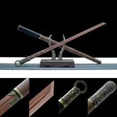 Tang Dao – Rosewood Hidden Handle – Bu Liang Ren 埋鞘唐刀 - Katana handle, guard, and fittings detail photo